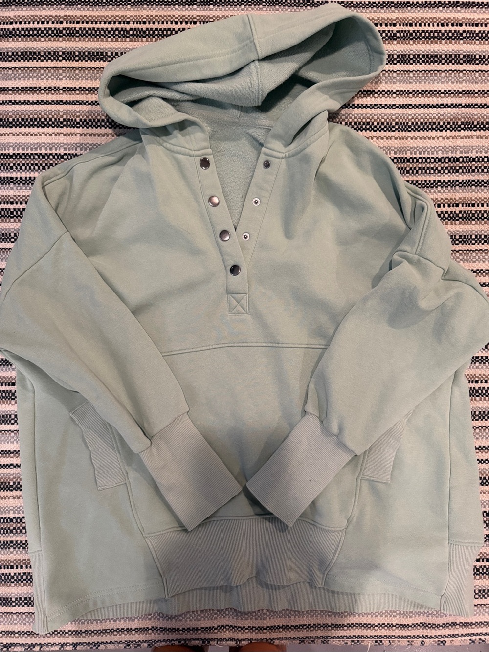 Men's Hooded Snap-Placket Pullover Sweatshirt in Sage Green